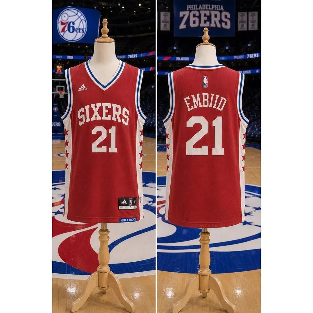 Adidas Joel Embiid 21 Philadelphia 76ers Red Swingman Jersey Sz S